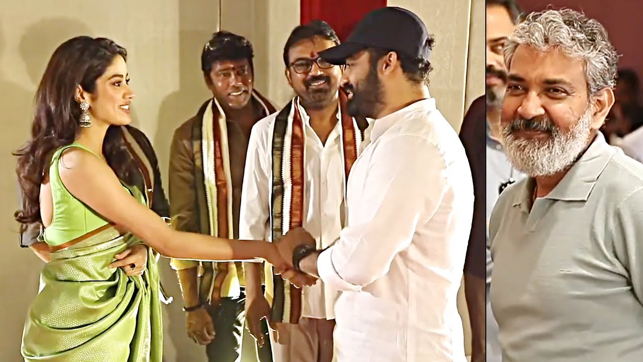 SS Rajamouli Looks Towards NTR And Janhvi Kapoor At 