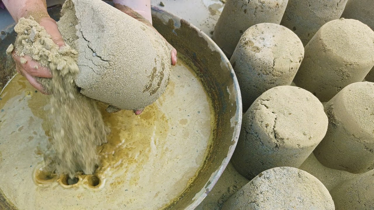 New dusty soft creamy crispy yellow sand crumble dry in steel 💦 tub+dry on floor