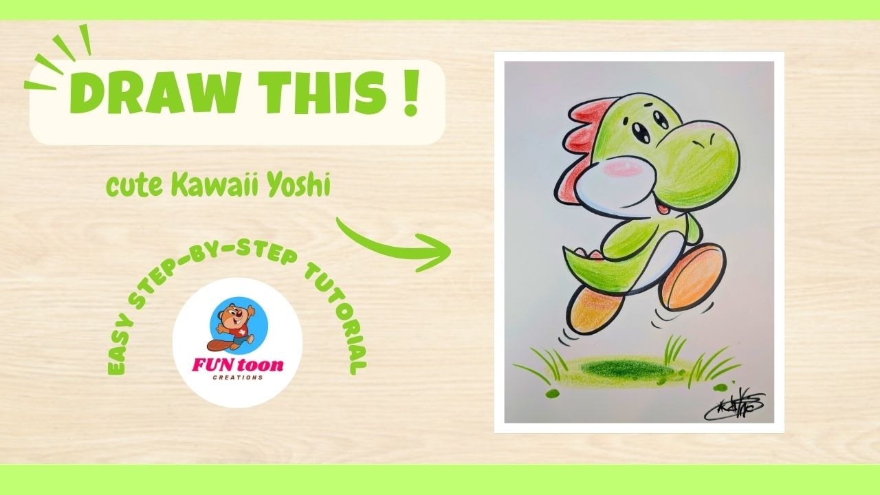 How to Draw the CUTEST Kawaii Yoshi! 🦖✨ (Easy Step-by-Step)