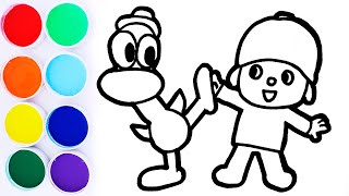 Dibuja y Colorea a Pocoyo y Pato ✨🧑🏽🐥🌈Dibujos Para Niños / FunKeep