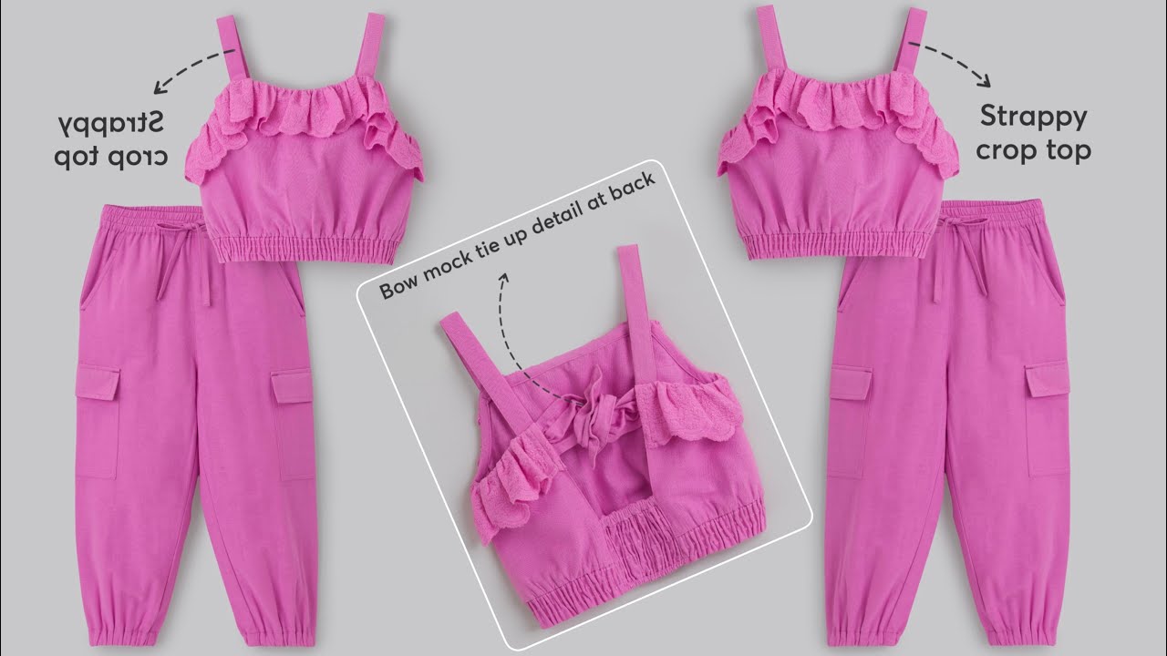 DIY Baby Girl Co-ord Set Cutting & Stitching | Ruffle Crop Top with Pant Making at Home