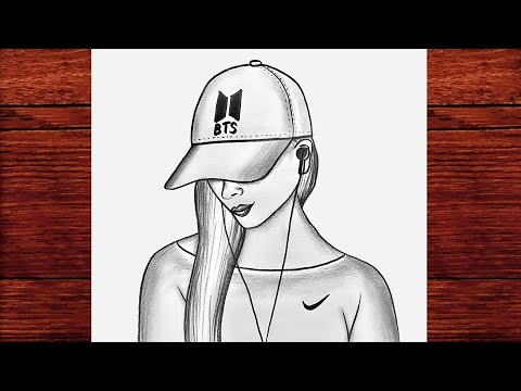 BTS Şapkalı Bir Kız Nasıl Çizilir - Adım Adım Kolay Kız Çizimi - Çizim Mektebi Güzel Kız Çizimi