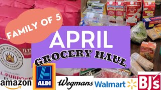 APRIL large grocery haul | add to stockpile | Walmart BJs Aldi Wegmans Amazon