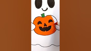 How To Draw A Cute Ghost With A Pumpkin Easy!