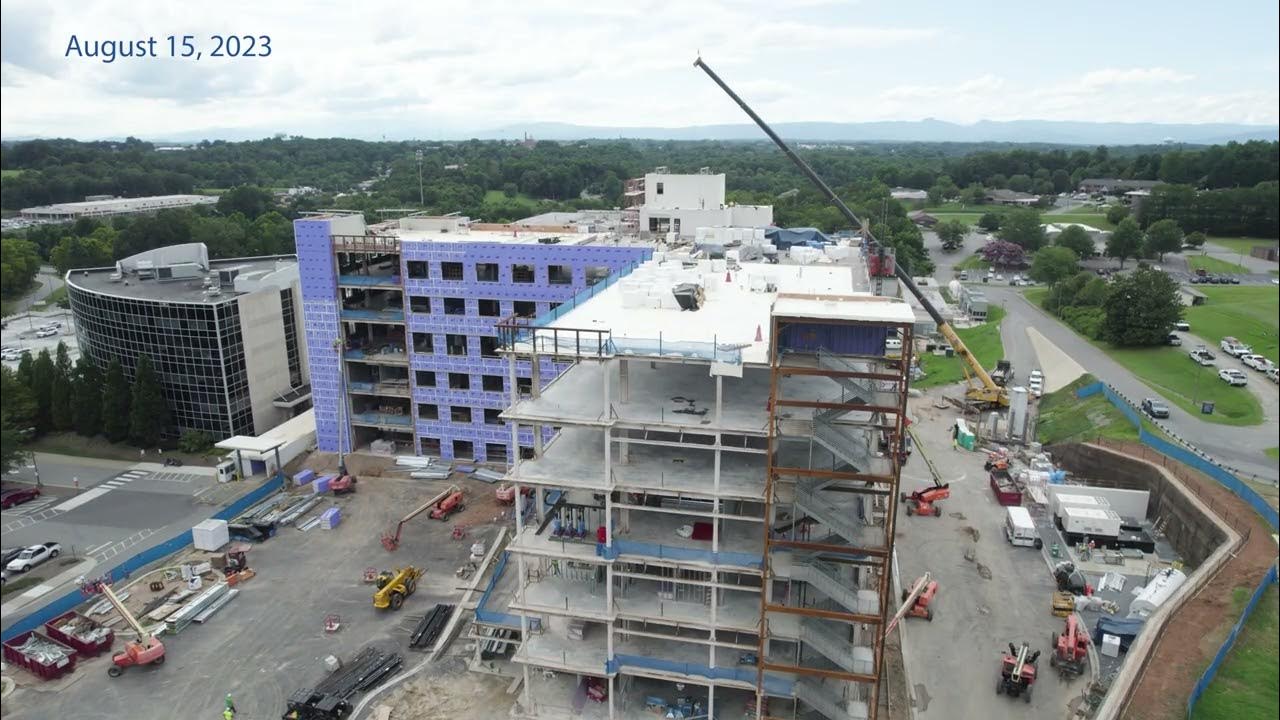 Epic Aerial Construction Views with Massive Cranes UNC Health Blue