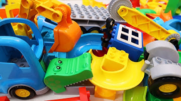 Satisfying Building Blocks Marble Run Race ASMR Crane Truck & Excavator