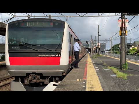 ￼JR誉田駅2番線7時34分発京葉線経由快速東京駅行き(千ケヨ552編成)＋(千ケヨF52編成)入線.連結.発車。