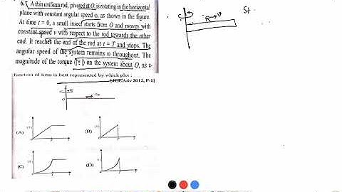 A thin uniform rod pivoted at o,is rotating in the horizontal plane with constant angular speed w