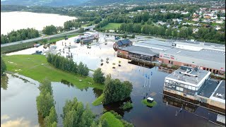 Lillehammer - Flom - Flood - Ekstremværet Hans 2023 - Extreme Weather - Norway Norge - Drone 4K