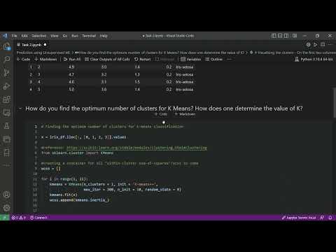 Task 2 - Prediction using Unsupervised ML .ipynb  [Visual Studio Code 2022]