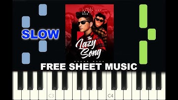 SLOW piano tutorial "THE LAZY SONG" by Bruno Mars, free sheet music (pdf)