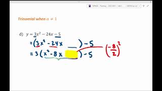Completing the Square a≠1 - Ontario - Grade 10 Math MPM2D - Quadratics