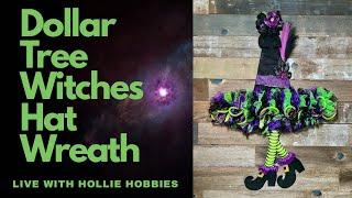 Halloween Witches Hat Wreath 💜💚Dollar Tree Halloween Wreath/ How To Make a Dollar Tree Witches Hat