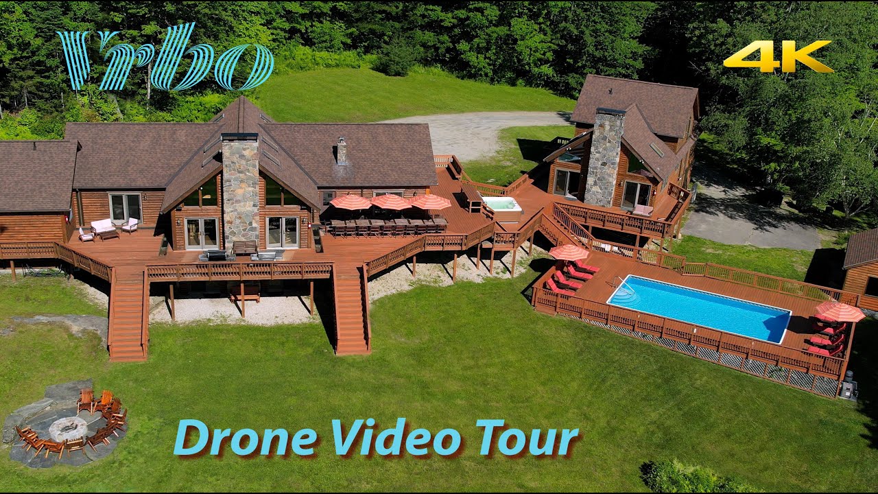 Vermont Vacation Rentals : 2 Log Houses 11 bedrooms Pool Sauna & more | Real Estate Drone Video Tour