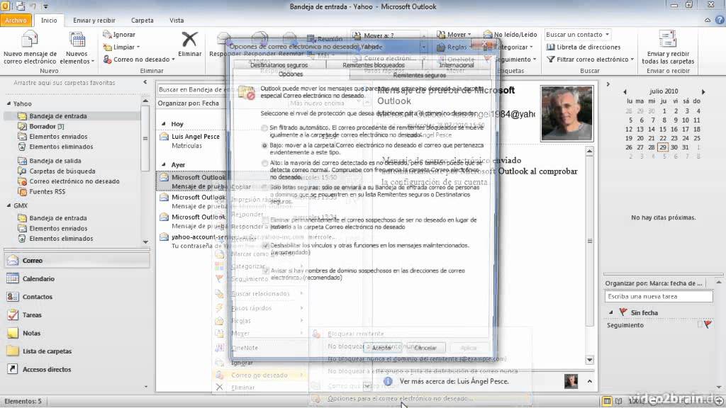 configurar filtro correo no deseado outlook 2010