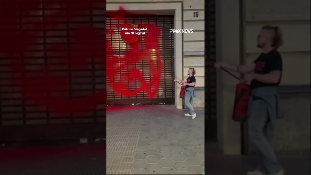 WATCH: Pro-Palestinian activists vandalize Barcelona store with red paint #shorts #viral WATCH: Pro-Palestinian activists vandalize Barcelona store with red paint #shorts #viral