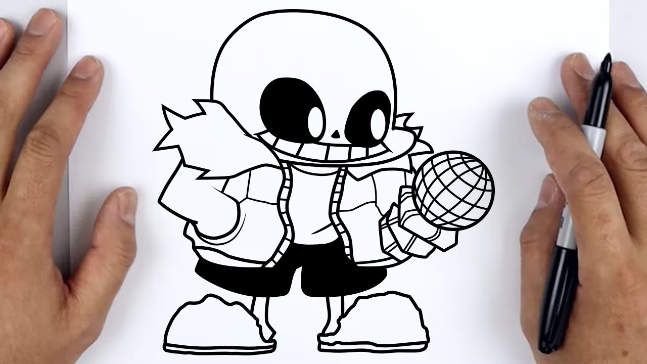 How to draw Sans (FNF: Indie Cross) - Sketchok easy drawing guides