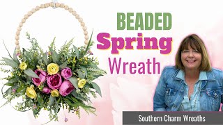 How to Make a Wood Bead Wreath for Spring | Hoop Wreath with Faux Florals