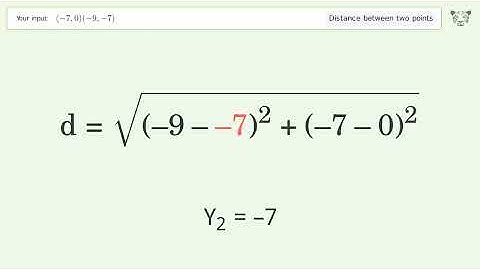 Find the distance between two points p1 (-7,0) and p2 (-9,-7): Step-by-Step Video Solution