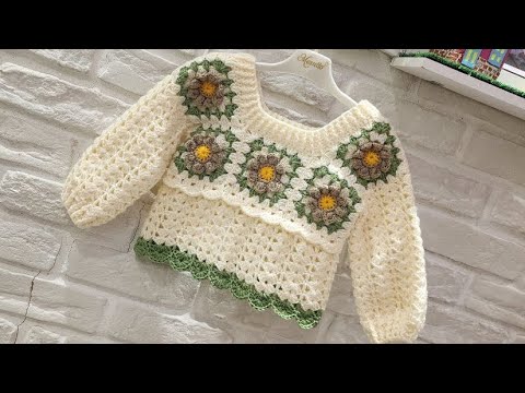 KAZAK YAPILIŞI.MOTİFLİ BEBEK KAZAK MODELİ.VERY easy CARDİGAN.#2024