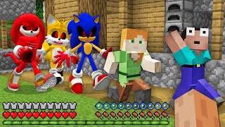 SONIC.EXE and TAILS.EXE and KNUCKLES vs NOOB and ALEX CHASING MINION at 3:00 AM MINECRAFT