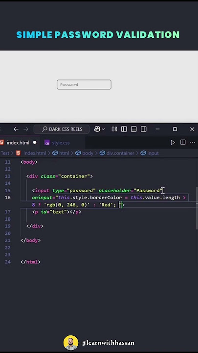Simple Password Validation using Inline JavaScript in Html | Form Validation | CodeMinds