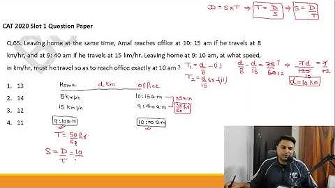 CAT 2020 slot 1 Question 65|| time speed distance|| leaving home at the #cat #cat2025