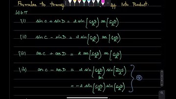 TRIGONOMETRY - NCERT CBSE CLASS 11 Maths (formulae to transform sum or difference into product)