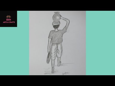 Indian Farmer drawing easy || agriculture drawing| Indian village Farmer  painting| crop cutting || - YouTube