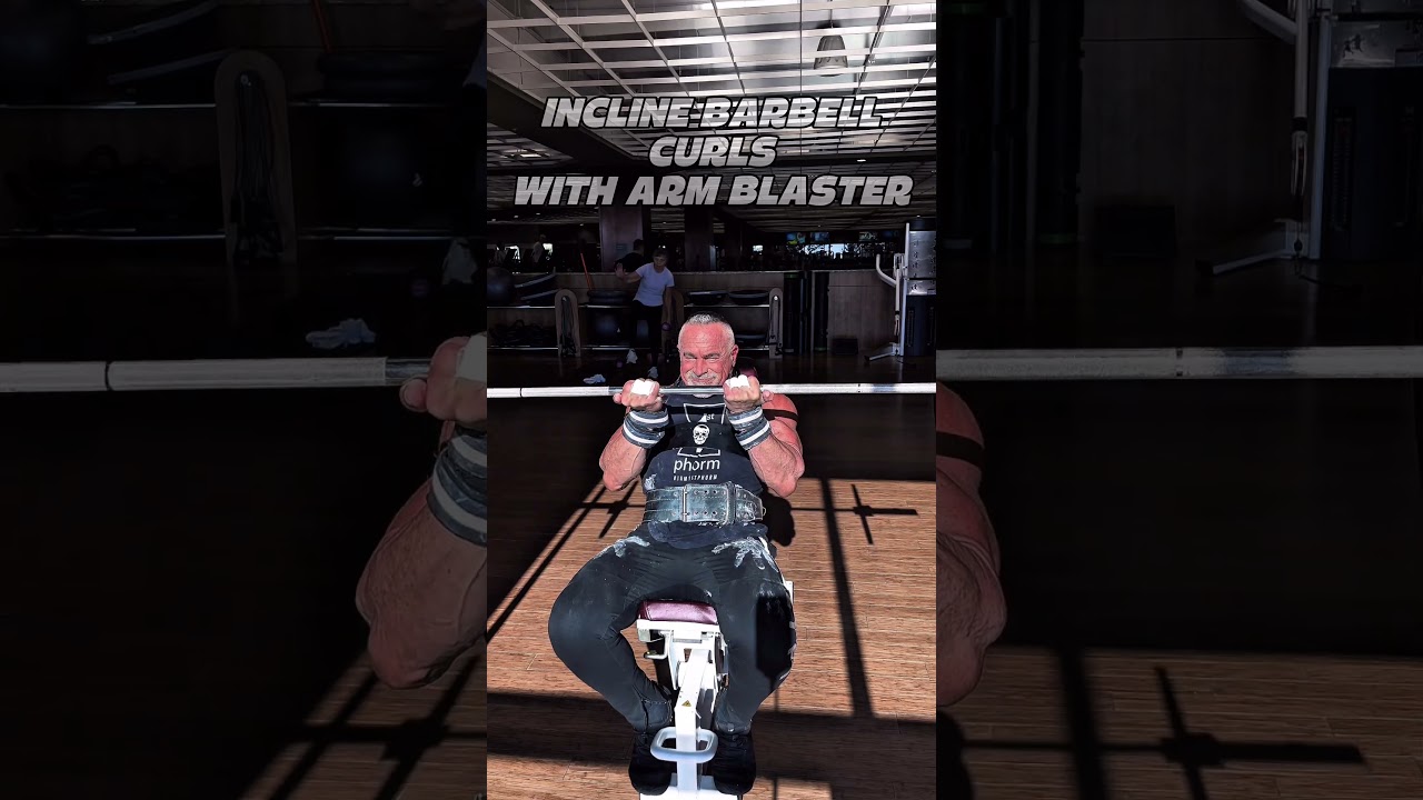 INCLINE BARBELL CURLS WITH ARM BLASTER #BICEPS #workout #motivation #armblaster #workouttips