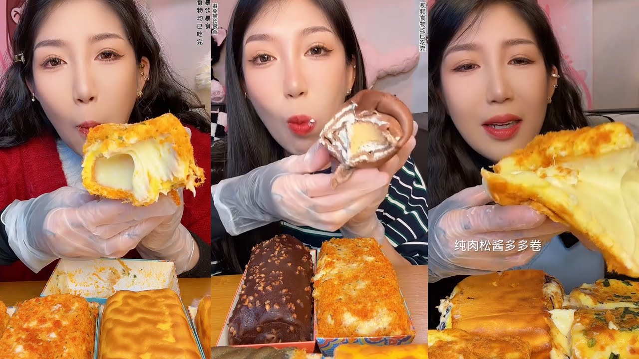 ASMR MUKBANG - MUKBANG SOUND - FULL OF MAYO SAUCE ROLL CAKE WITH JAMBONS,...