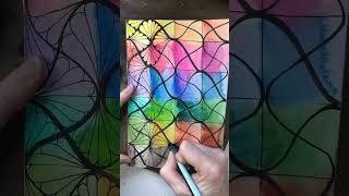 Easy Floral Drawing Pattern with Rainbow Watercolor Background