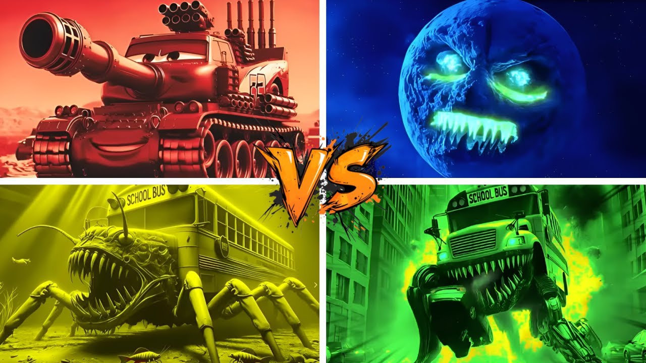 LIGHTNING MCQUEEN MONSTE TANK🆚MONSTER SCHOOL BUS🆚SCHOOL BUS MONSTER 2🆚LUNAR MOON