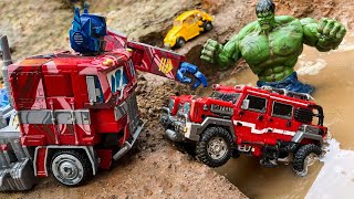 TRANSPORTING CARS Stop Motion & Bumblebee Movie & Animation Robot TRACTORS reallife TRANSFORMERS TOY