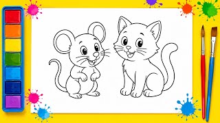 🐭🐱 Cute Mouse & Cat Coloring for Kids 🎨 | Easy Drawing & Painting | Fun Coloring Video #viral 