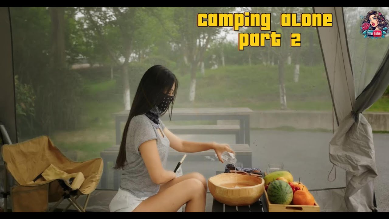 beautiful girl camping in the forest 2