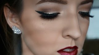 Holiday Gold Glitter Liner & Red Lips Makeup Tutorial | Ashley Landry