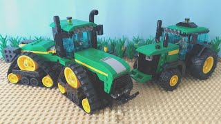 Lego green tracked tractor and regular tractor with equipment MOC