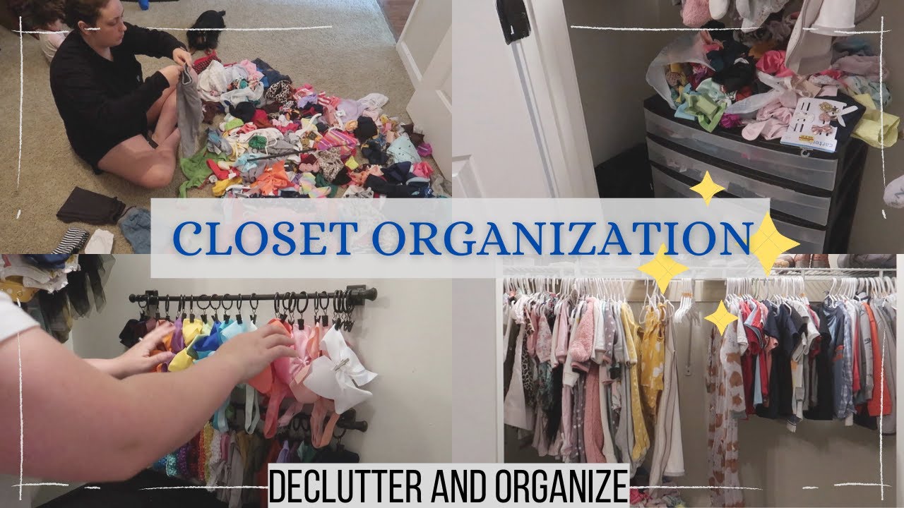 CLOSET ORGANIZATION AND DECLUTTER || CLEAN WITH ME || EASY CLOSET ORGANIZING | KIDS CLOSET DECLUTTER
