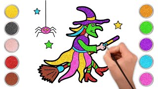 कैसे बनाएं एक डरावनी  Halloween Witch | बच्चों के लिए ड्राइंग और रंग | Drawing for Kids screenshot 2