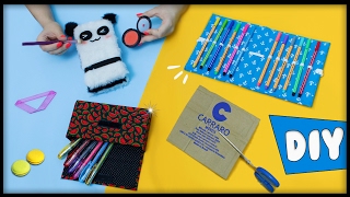 ESTOJO ESCOLAR 🐼🍉3 IDEIAS INCRÍVEIS USANDO PAPELÃO 📦😻VOLTA ÀS AULAS