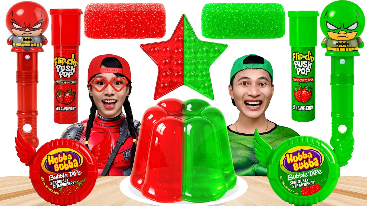 ASMR MUKBANG 빨간색 음식 VS 초록색 음식 챌린지 | ASMR 젤리 먹방 Hulk VS Deadpool과 함께
