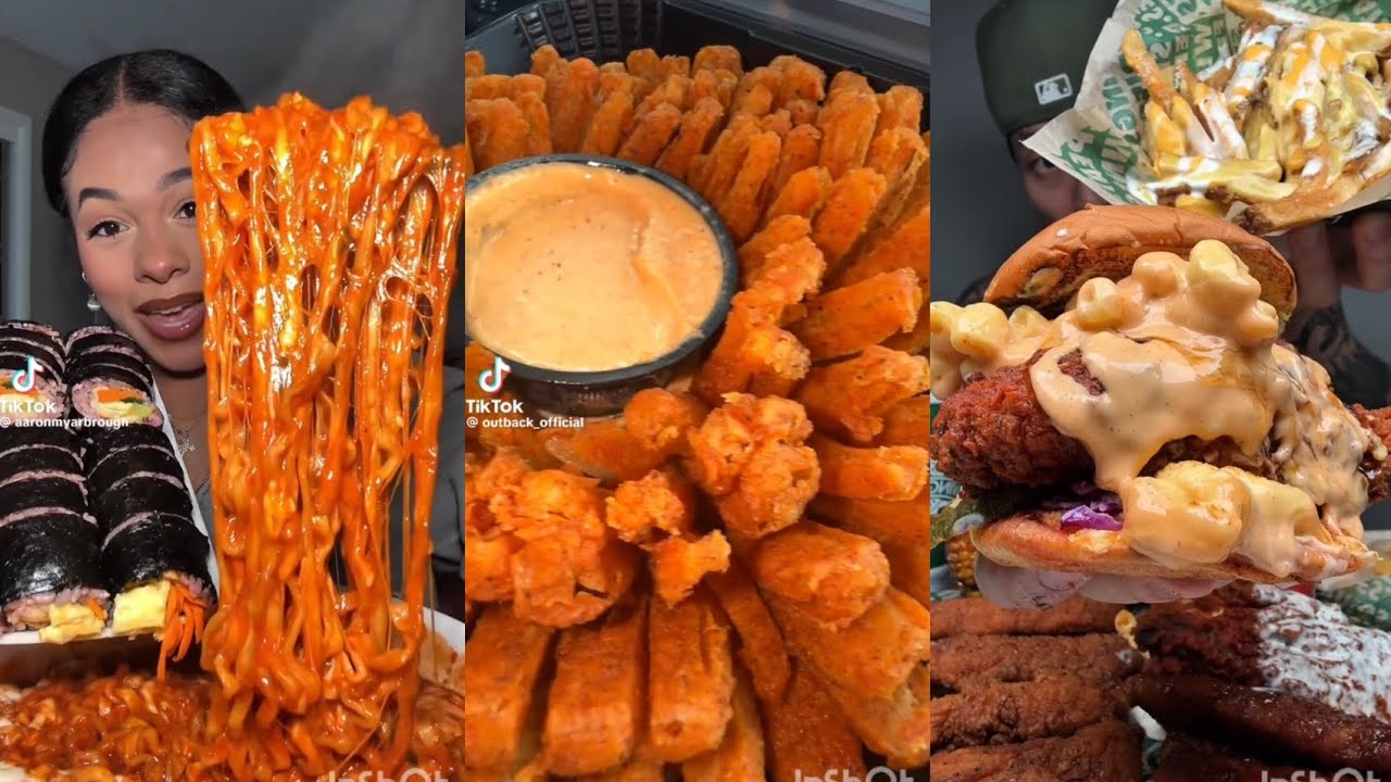 VIRAL TIKTOK MUKBANG COMPILATION WINGSTOP FIVR GUYS ONION BLOOM NOODLES RAMEN KIMBAP