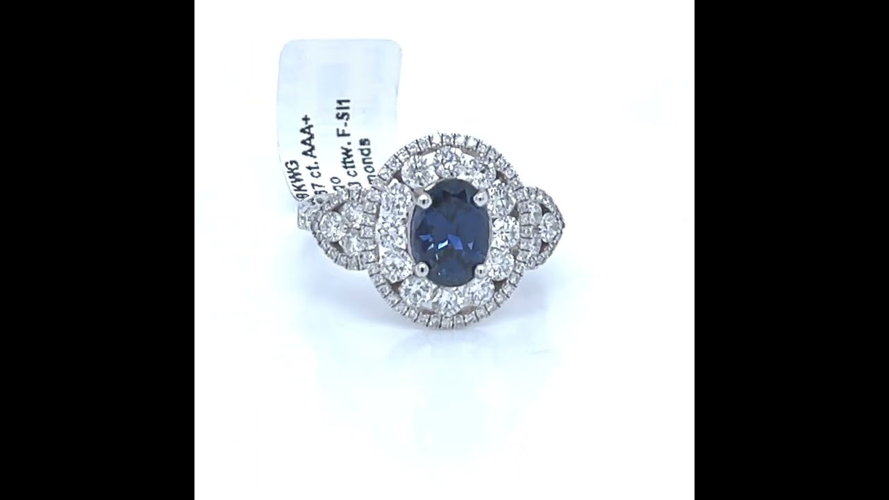 Montana Yogo Sapphire 1.67 ct Oval & Diamond Ring 18K White Gold