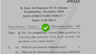 2017 Mdu BTech CSE 3rd Sem Data Structure Using C Question Paper #MduQuestionPaper