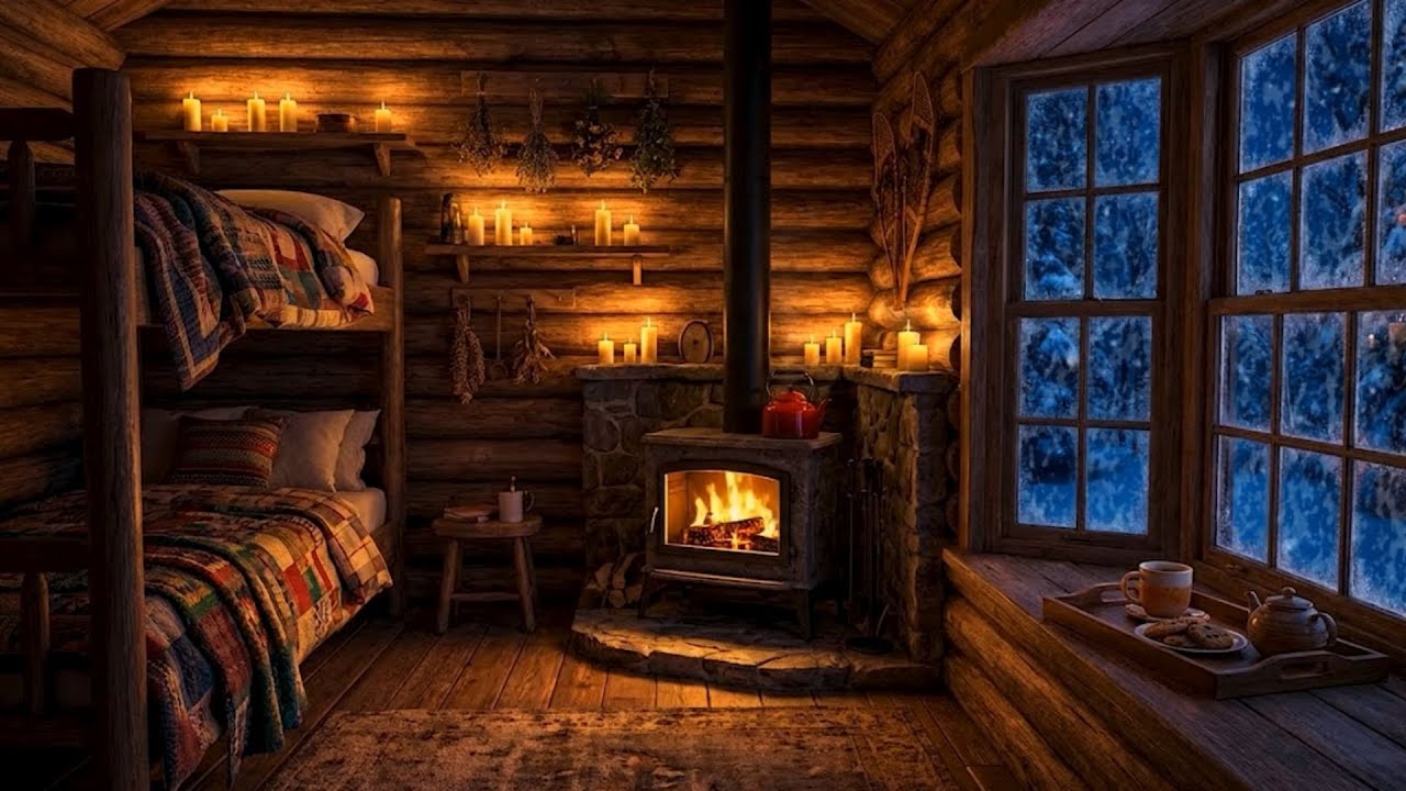 Heavy Snow & Howling Wind ️ Cozy Cabin Fireplace Ambience for Napping ...