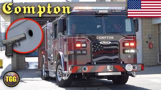 *BULLET HOLE IN THE FIRE STATION!!* [Compton] Fire Department Engine 42 & Squad 442 Responding!