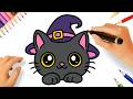 HOW TO DRAW A CUTE KAWAII HALLOWEEN CAT EASY ????