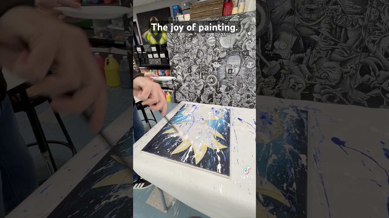 Splatter painting background of goku painting.  Having fun with paint. 