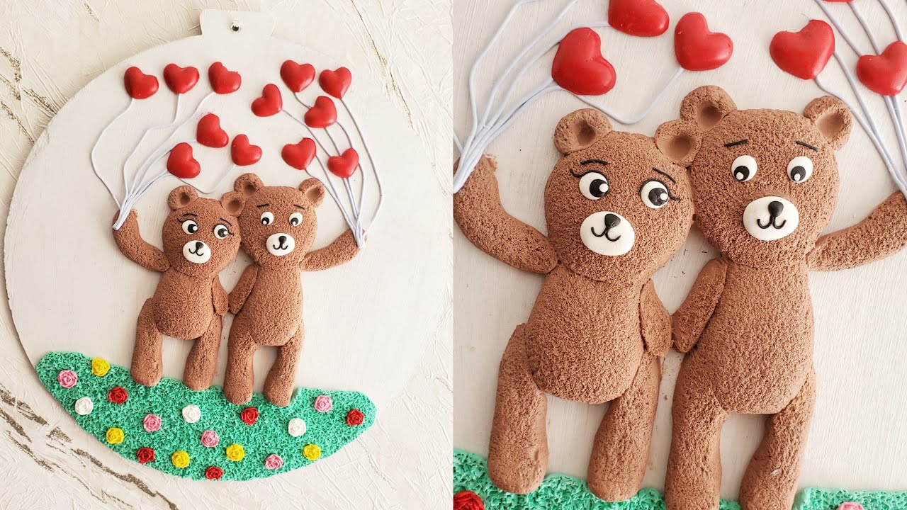 Adorable Teddy Bear Valentines Day Decor | Cute Teddy Bear Couple Wall Hanging | Air Dry Clay Art |